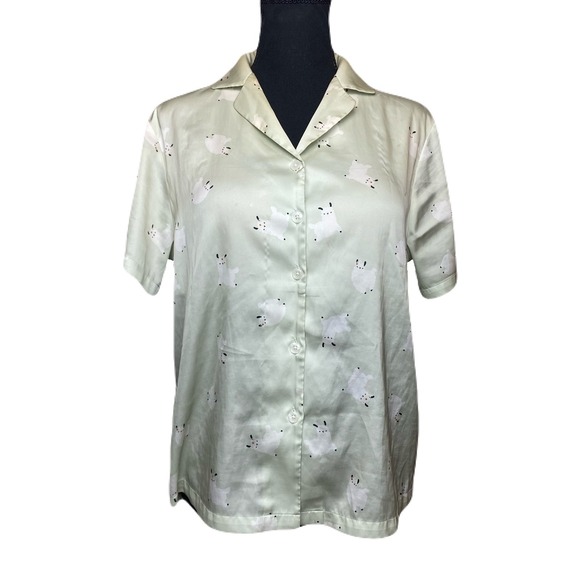 ubras Other - Ubras Womens Sage Green Llama Print Satin Pajama Top Short Sleeve Button Up M